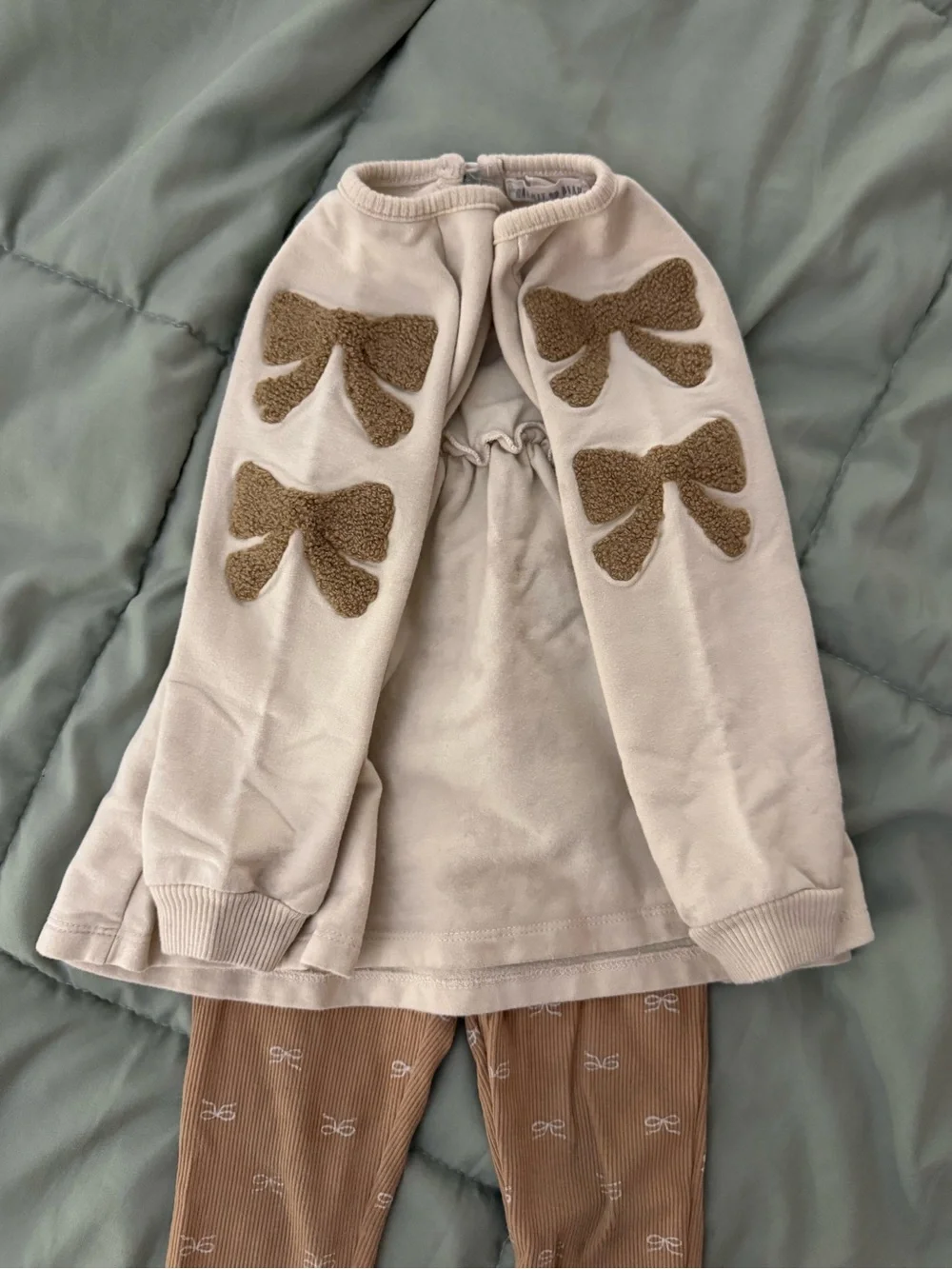 Kids Two-Piece Beige Tunic & Brown Legging Set